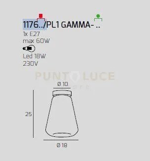 Plafoniera ottone sat. vetro gamma trasparente 1176os-pl1 gamma-tr