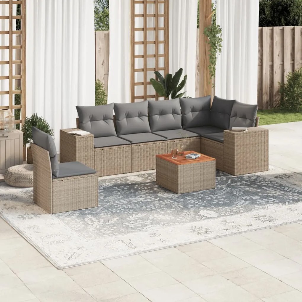 Set divani da giardino 7 pz con cuscini beige in polyrattan