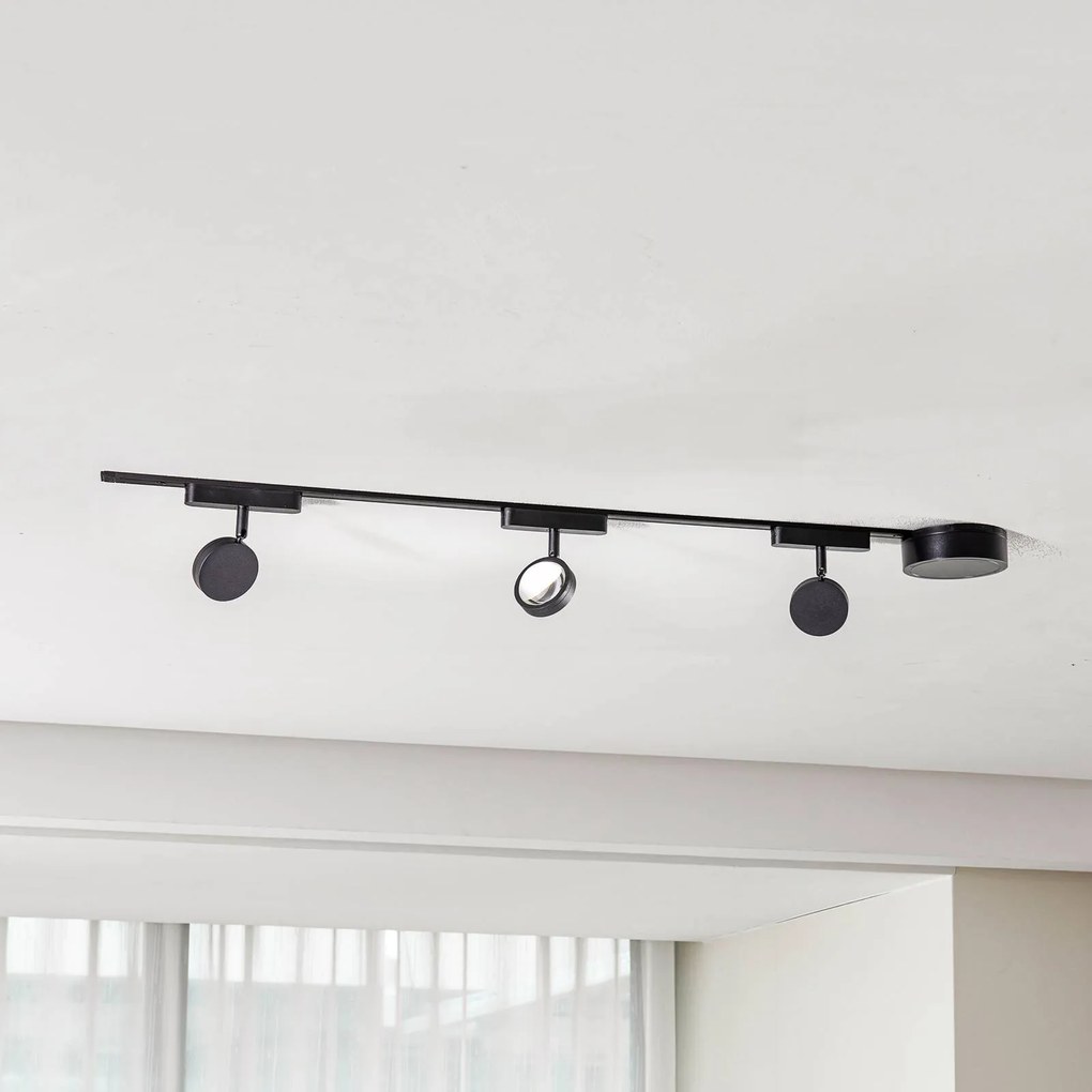 Lindby Sistema a binario 48V Lumaro, faretti, a 3 luci, nero, Ø 7,3 cm