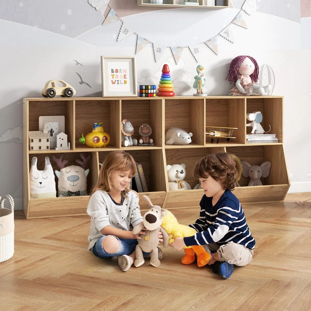 Costway Libreria per bambini con 5 scomparti, Mobile porta giochi con kit antiribaltamento Naturale
