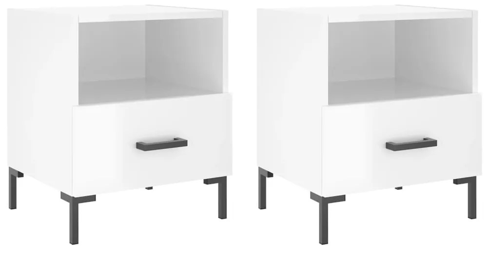 Comodini 2 pz Bianco Lucido 40x35x47,5 cm in Legno Multistrato