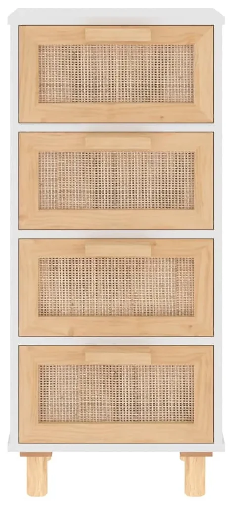 Credenza bianca 40x30x90cm legno massello pino rattan naturale