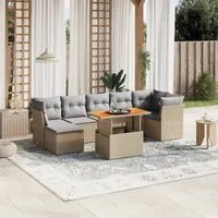 Set Divano da Giardino 8 pz con Cuscini Beige in Polyrattan 3270947