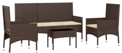 Set Mobili da Giardino 4 pz con Cuscini in Polyrattan Marrone