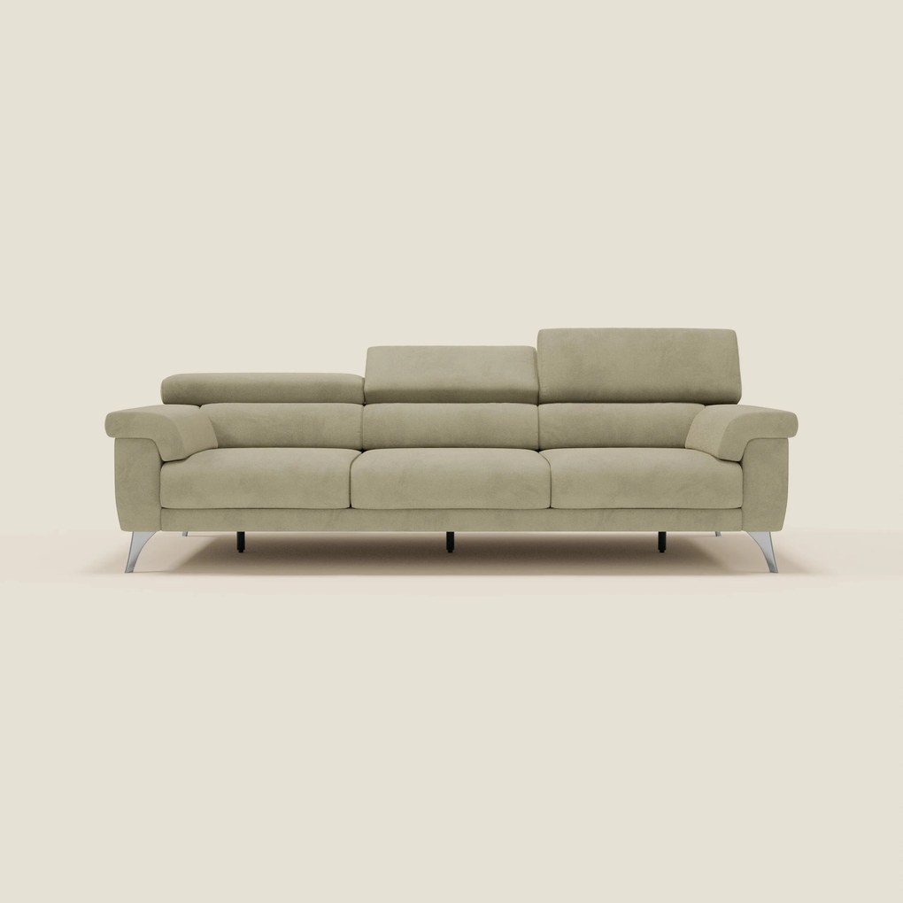 Raffaello divano con 3 sedute allungabili e poggiatesta reclinabili in microfibra smacchiabile T11 beige