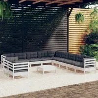 Set Divani da Giardino 12 pz con Cuscini Bianchi Legno di Pinocod mxl 121456