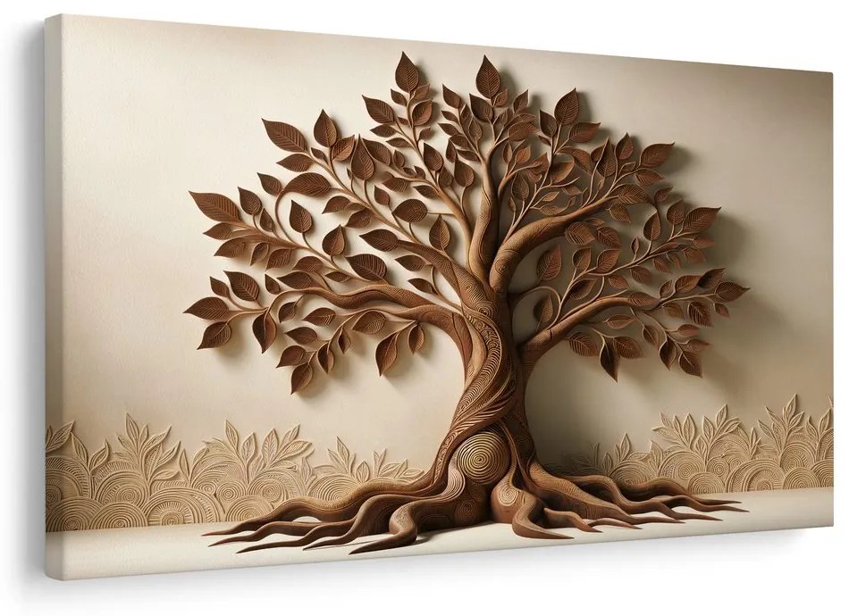 Quadro su tela – Albero della vita con foglie e radici