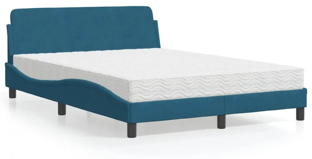 Letto Con Materasso Blu 140x190 Cm İn Velluto /