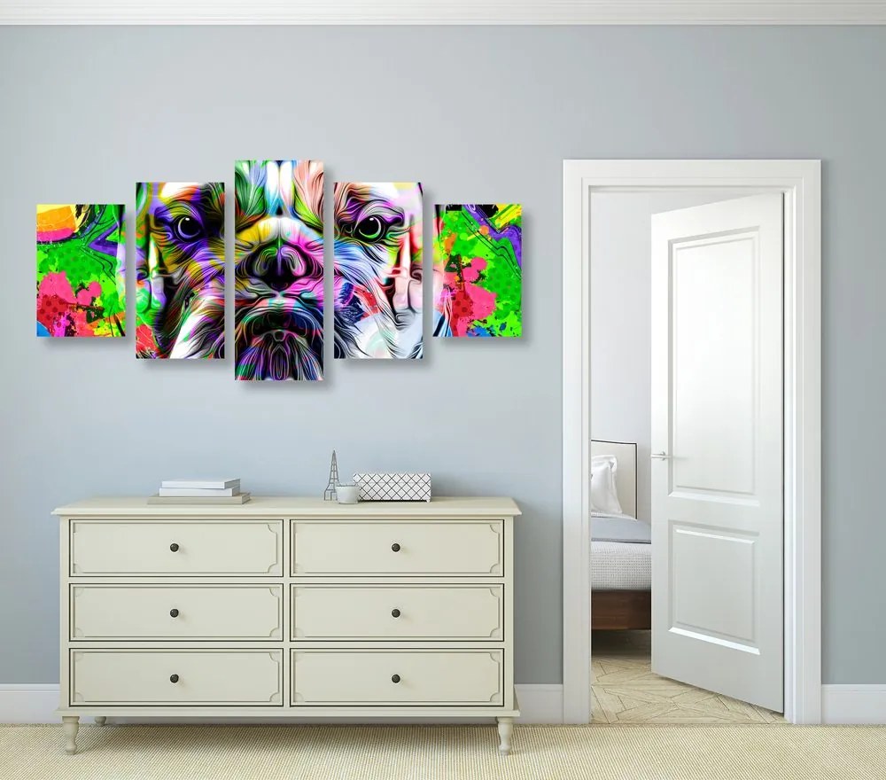 Quadri 5 pezzi – Pop-art bulldog