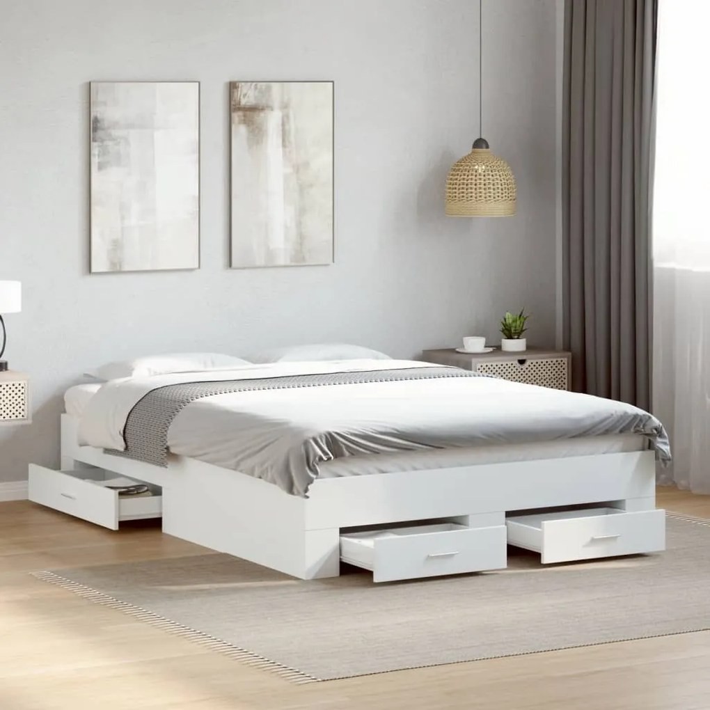 Giroletto Con Cassetti Bianco 140x190 Cm İn Legno Multistrato /
