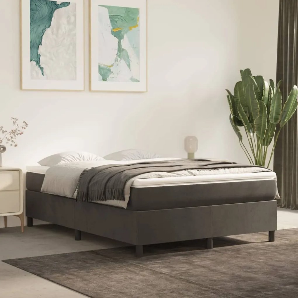 Giroletto A Molle Con Materasso Grigio Scuro 140x200 Cm Velluto /
