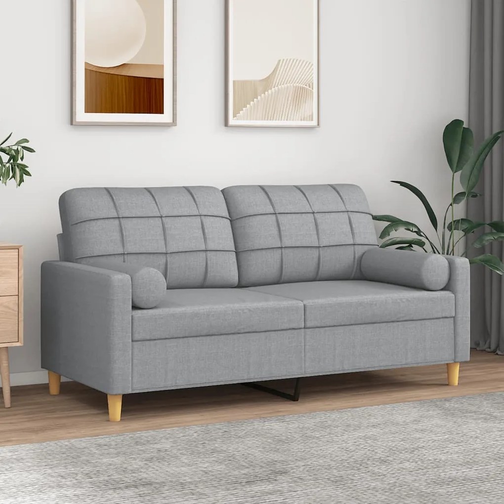 Divano A 2 Posti Con Cuscini Grigio Chiaro 140 Cm İn Tessuto /