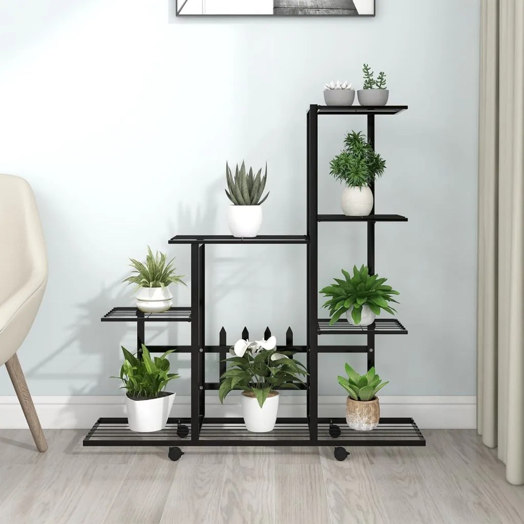 Portapiante Con Ruote 94,5x25x92,5 Cm Nero İn Metallo /