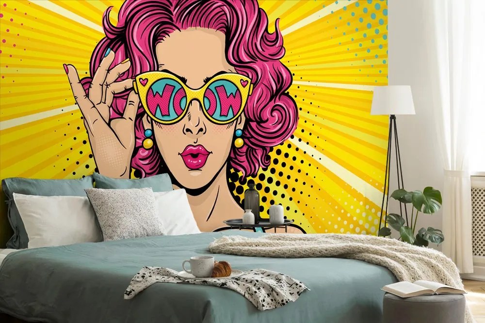 Carta da parati – Donna con capelli rosa