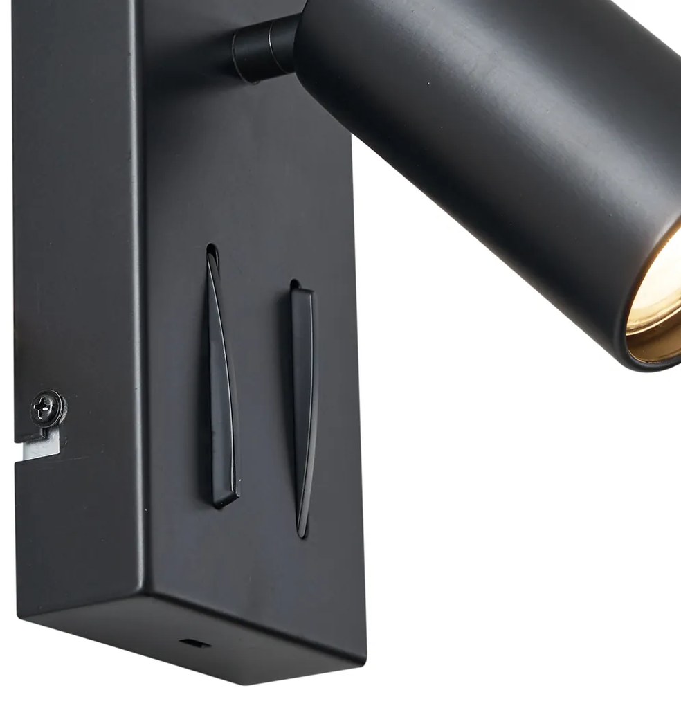 Lampada da parete moderna nera a 2 luci inclinabile con porta USB-C - Lesly