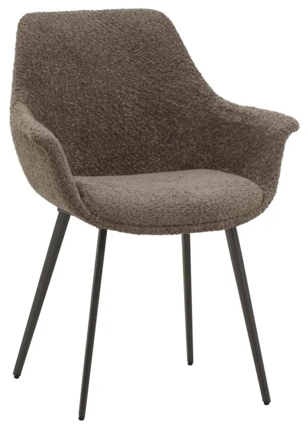Set di sedie MIRASIERRA in tessuto marrone effetto bouclé e gambe in metallo nero, con braccioli