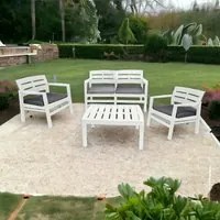 Set salotto da esterno Massa, Set da giardino con cuscini composto da 2 poltrone, 1 divano e 1 tavolino, Salottino indoor, 100% Made in Italy, Cm 133x65h75, Bianco