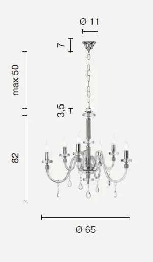 Lampadario sospeso in cristallo trasparente dido 6 luci lp.dido-6-o...