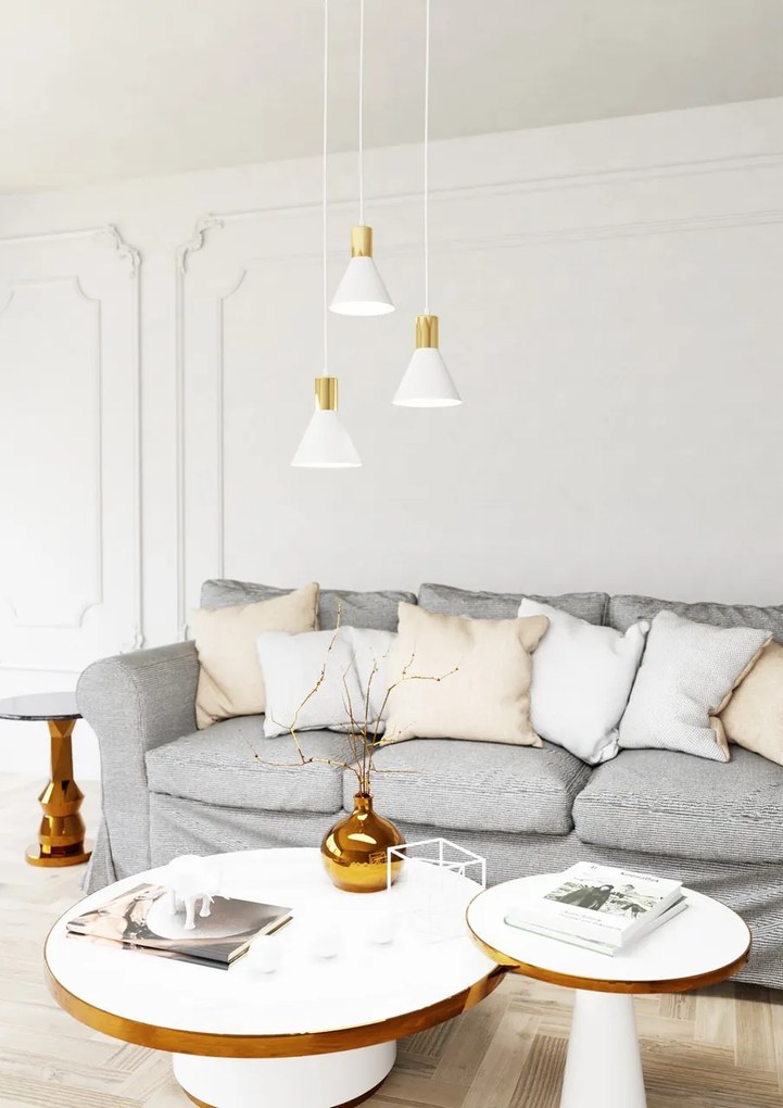 Lampada a sospensione in acciaio ROSA 3 nero/bianco e oro 3xE14