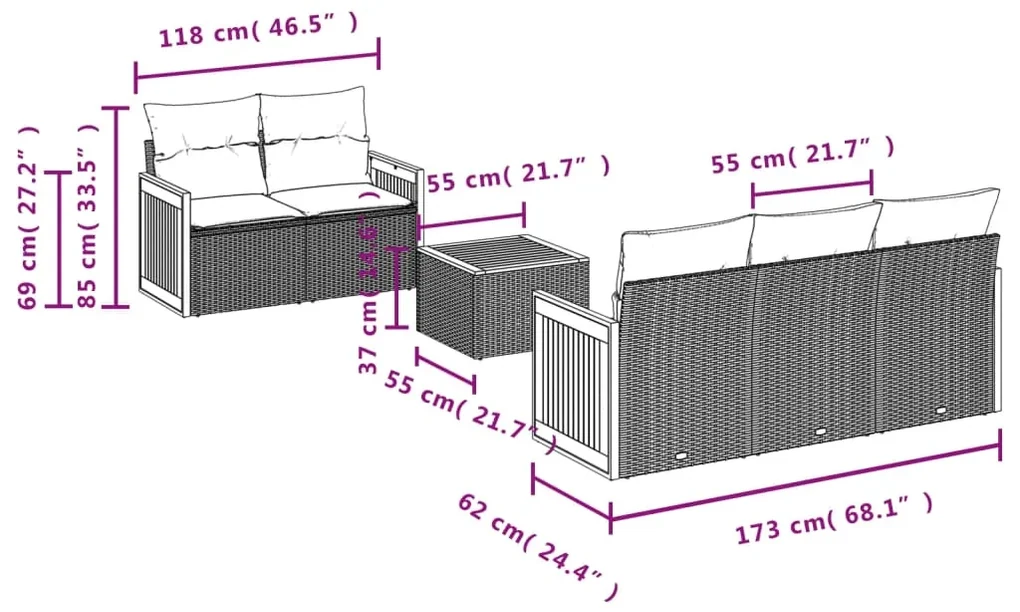 Set divano da giardino 6 pz con cuscini beige in polyrattan