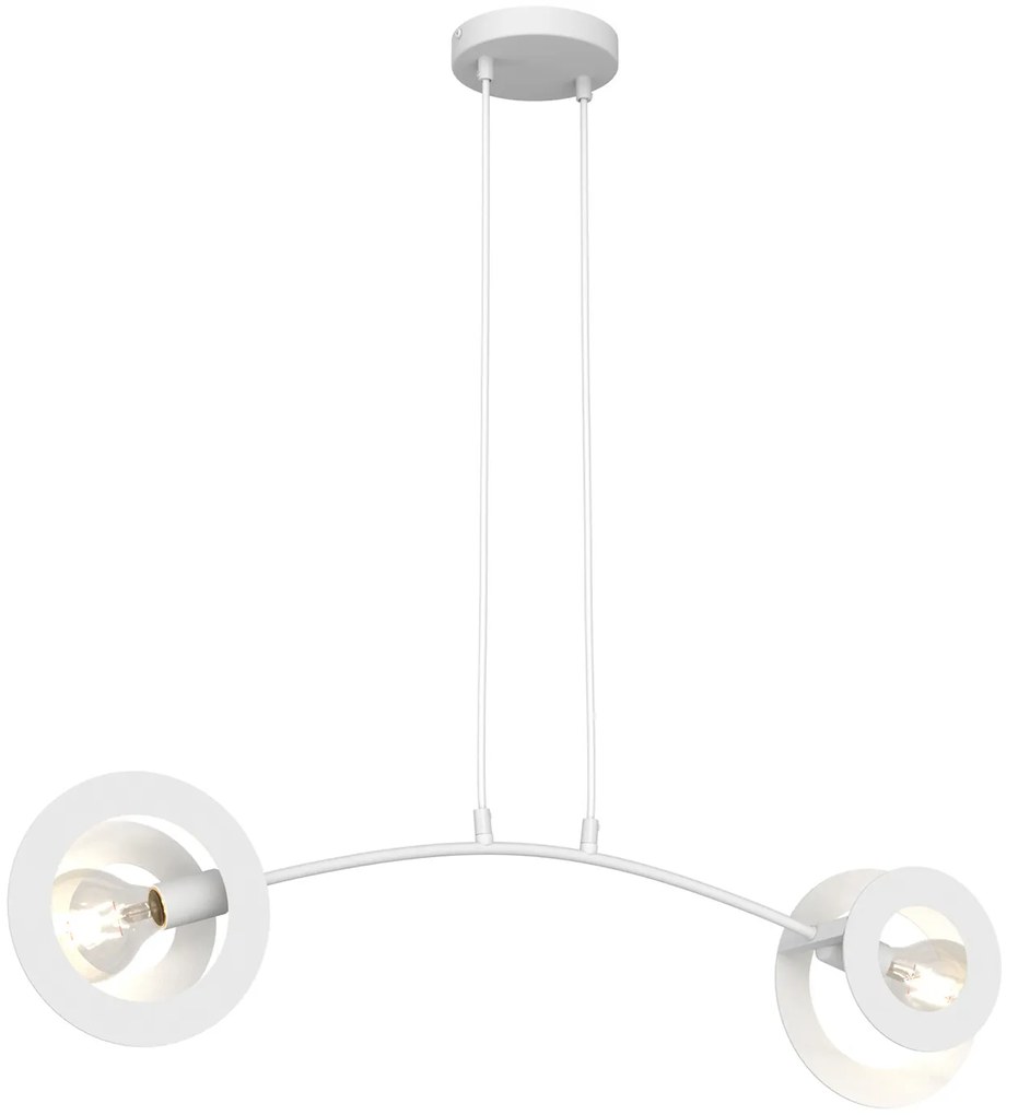 Lampadario 2 Luci Crono Acciaio Bianco A Bracci E Diffusori A Doppio Cerchio
