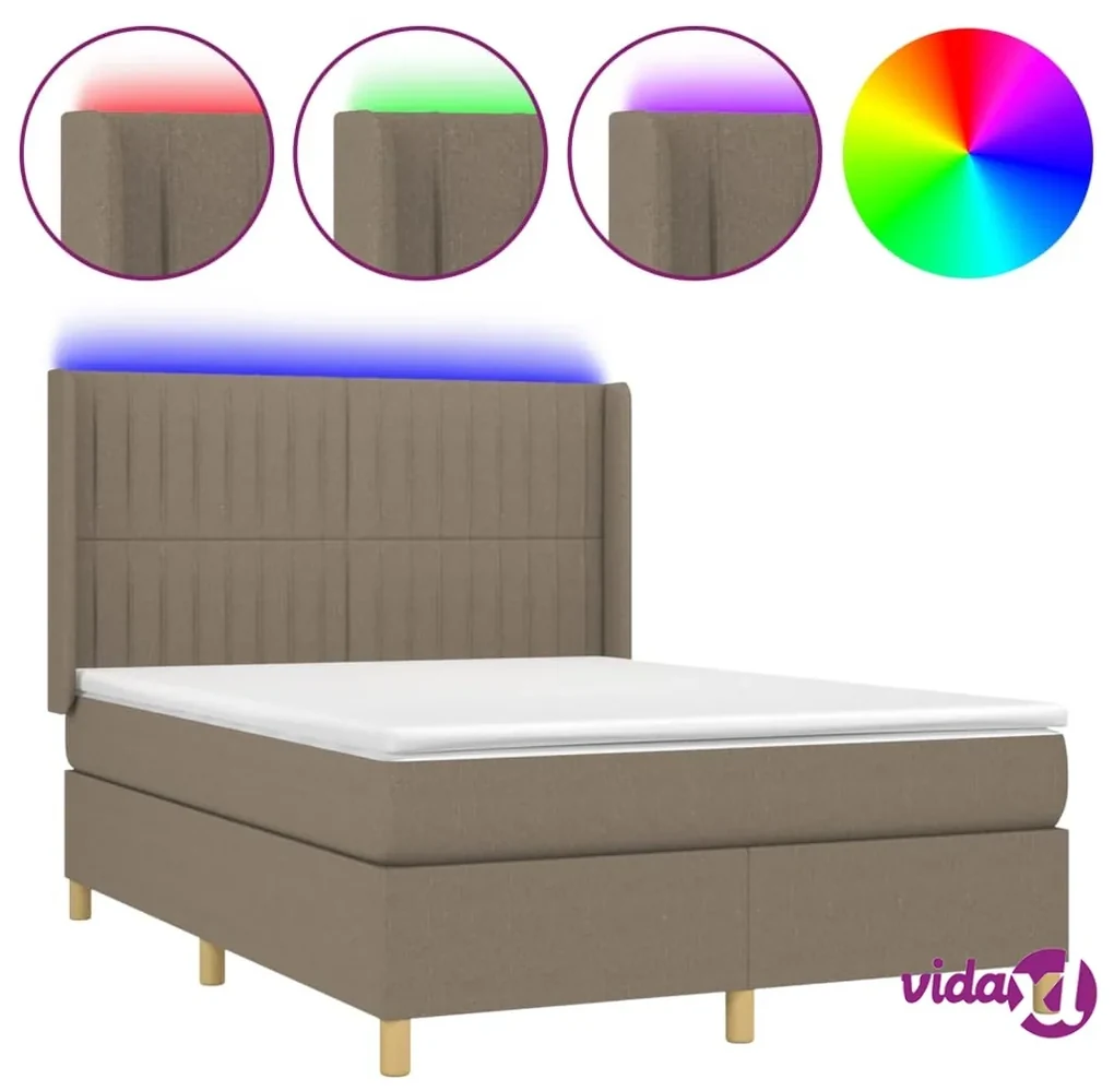 vidaXL Letto a Molle Materasso e LED Marrone Scuro 160x200 cm Tessuto