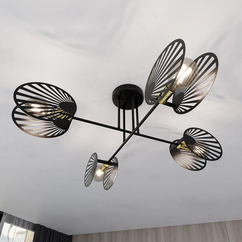Plafoniera Moderna Patroclo Acciaio Nero 4 Luci E27 Ip20