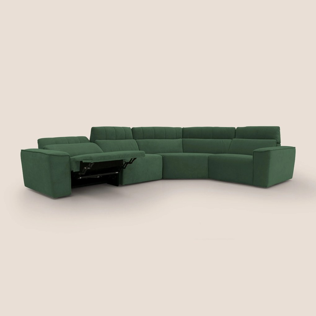 Clark Divano modulare angolare REVERSIBILE con opzione relax elettrico in tessuto smacchiabile impermeabile T17 verde