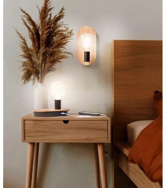 Ledvance - Lampada da tavolo touch DECOR WOOD 1xE27/8W/230V con USB