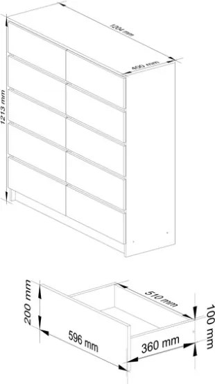 Cassettiera Credenza 120x40x120 Cm 10 Cassetti Artika Bianco Opaco
