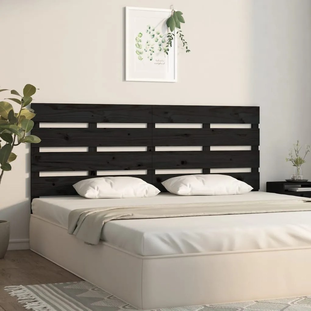 Testiera per Letto Nera 135x3x80 cm in Legno Massello di Pino