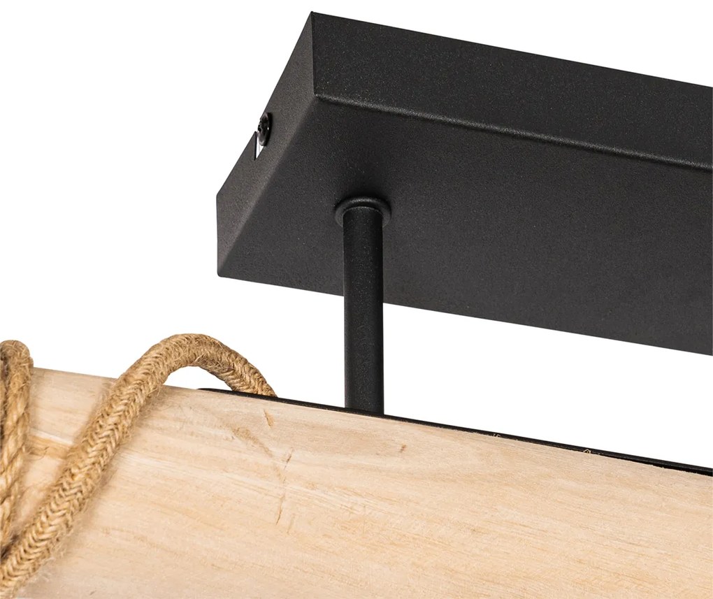 Lampada a sospensione rustica nera con legno 3 luci - Yura