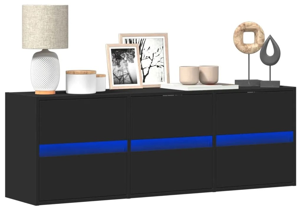 Mobile Tv A Parete Con Luci Led Nero 130x31x45 Cm /