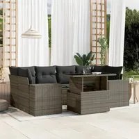 Set Divani da Giardino 7 pz con Cuscini Grigio in Polyrattan 3269020