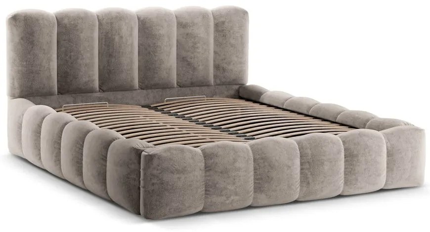 Letto matrimoniale imbottito marrone chiaro con spazio contenitivo e rete 180x200 cm Lupine - Micadoni Home