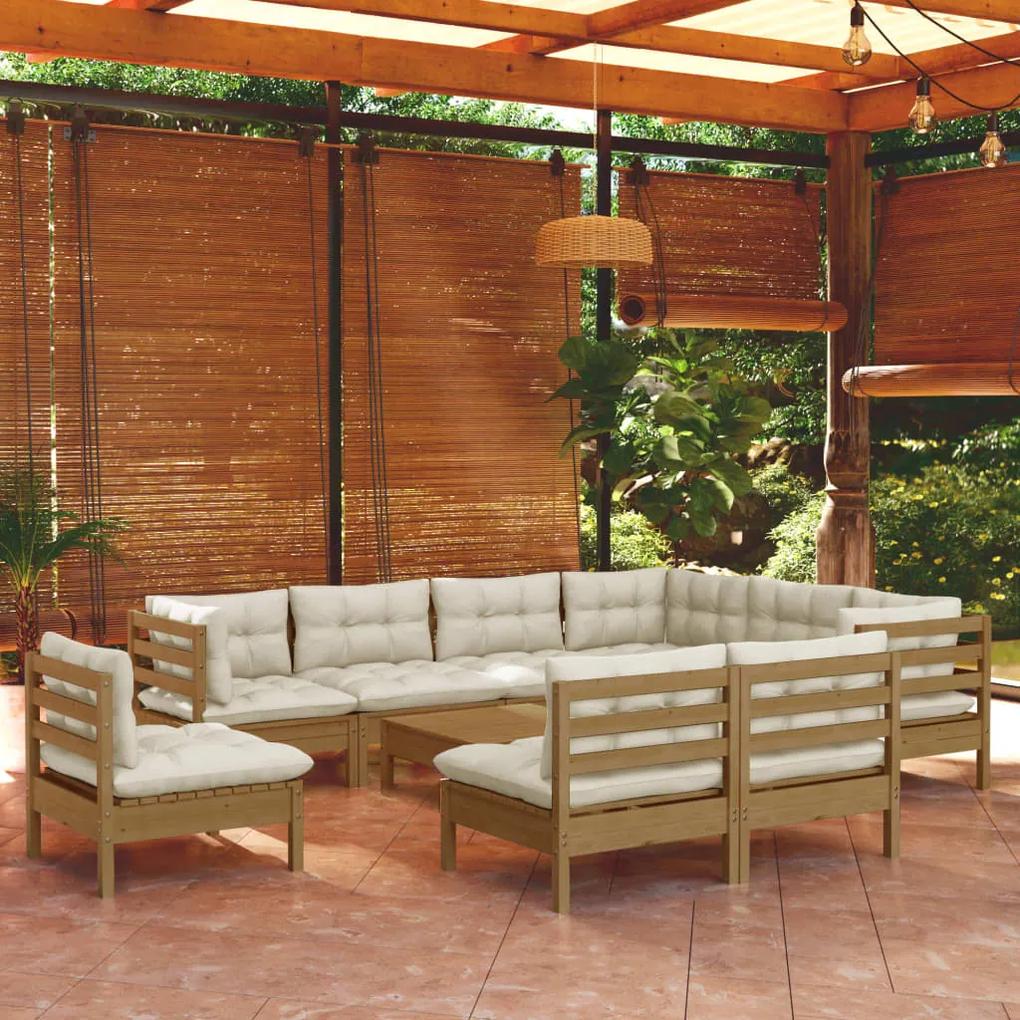 Set divani da giardino 10 pz con cuscini miele legno di pino