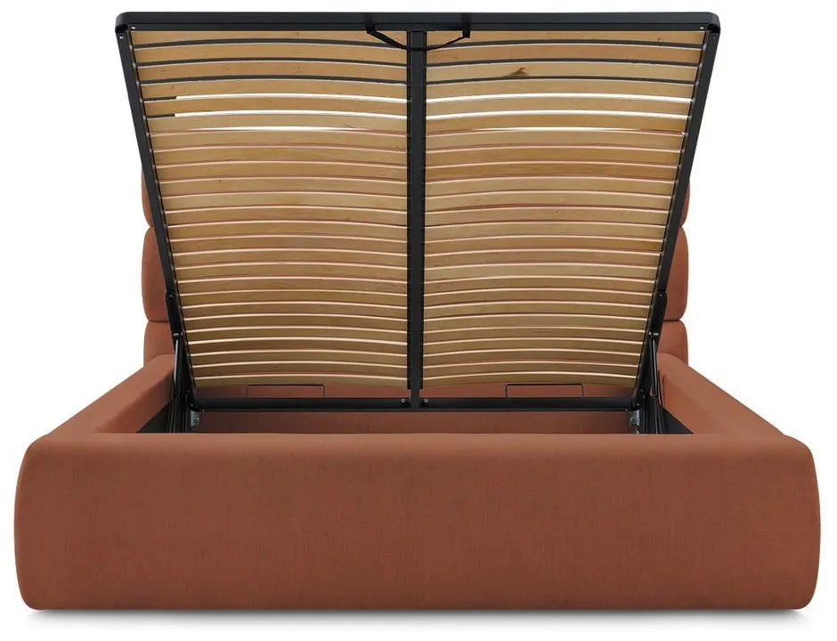 Letto matrimoniale imbottito arancione con contenitore con griglia 160x200 cm Jagna - Bobochic Paris