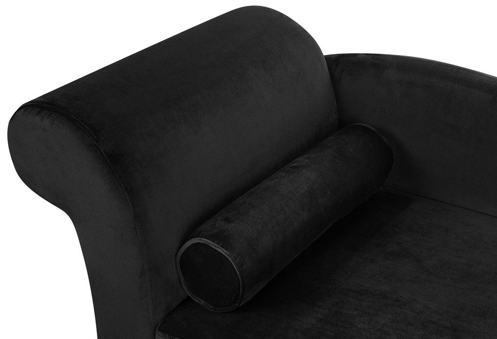 Chaise longue velluto nero e legno scuro lato sinistro LUIRO Beliani
