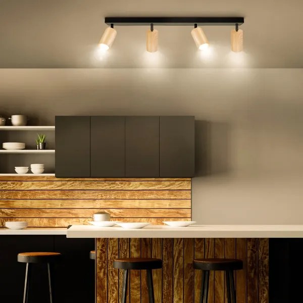 Brilagi - Faretto SELE 4xGU10/30W/230V nero/decorazioni in rovere