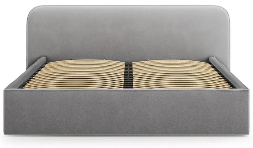 Letto matrimoniale imbottito grigio chiaro con contenitore e rete inclusi 200x200 cm Elizabeth – Micadoni
