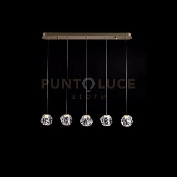 Lampada a sospensione ciottolo 5 luci rettangolare, acrilico traspa...