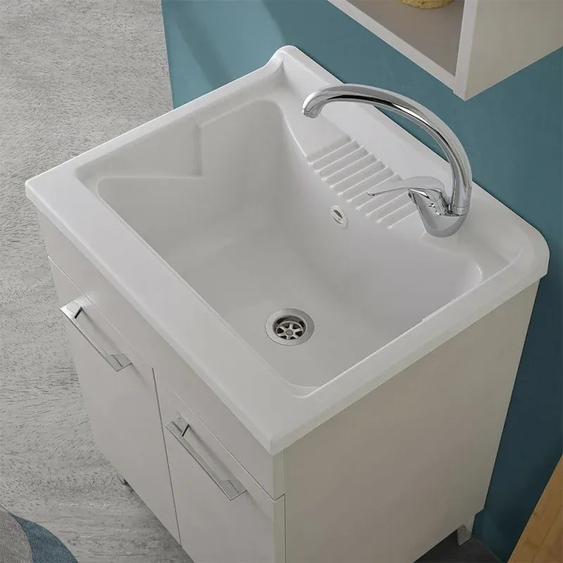 Mobile lavatoio 60x50 cm grigio calce vasca in resina e kit di scarico Moon