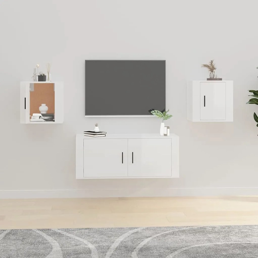 Mobili porta tv a parete 2 pz bianco lucido 40x34,5x40 cm
