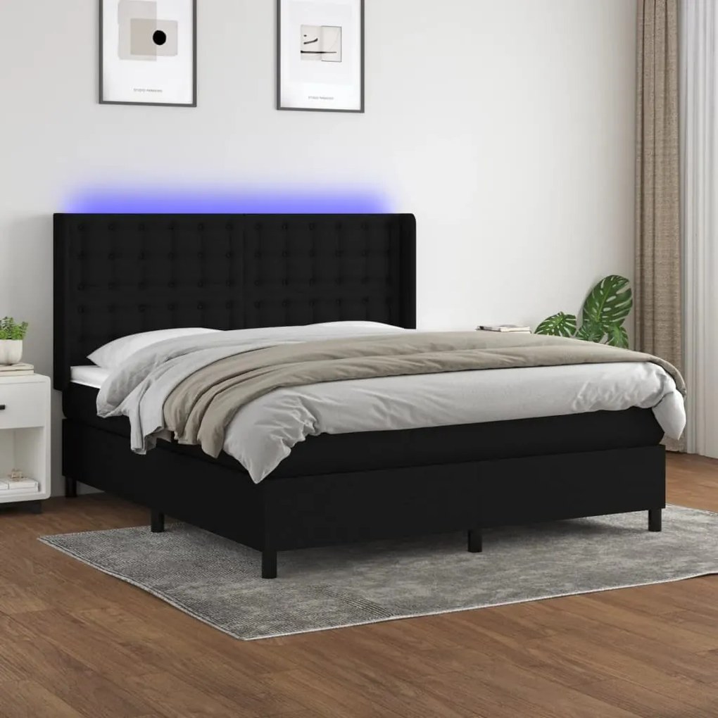 Letto A Molle Con Materasso E Led Nero 160x200 Cm İn Tessuto /