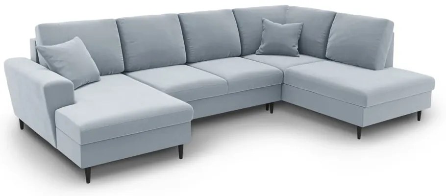 Divano angolare azzurro allungabile e con contenitore (con penisola a destra/a U) con rivestimento in velluto Kyoto – Cosmopolitan Design