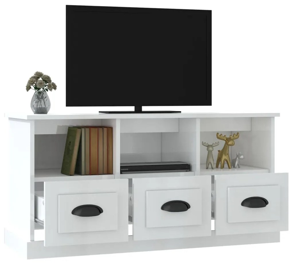 Mobile porta tv bianco lucido 100x35x50 cm in legno multistrato