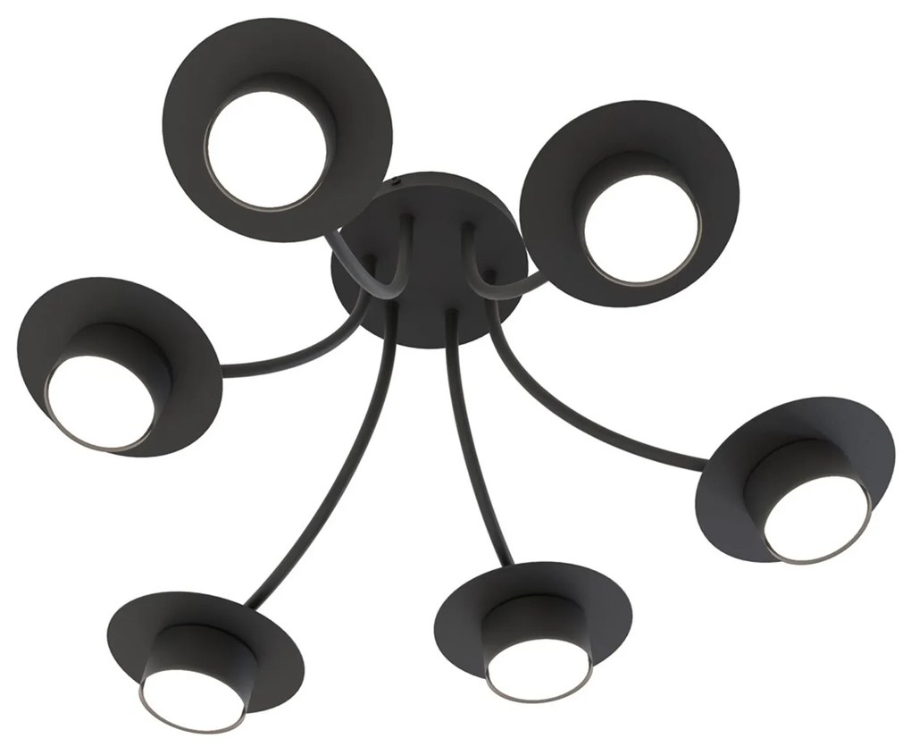 Plafoniera Moderna Giunone Acciaio Nero 6 Luci Gx53 Ip20