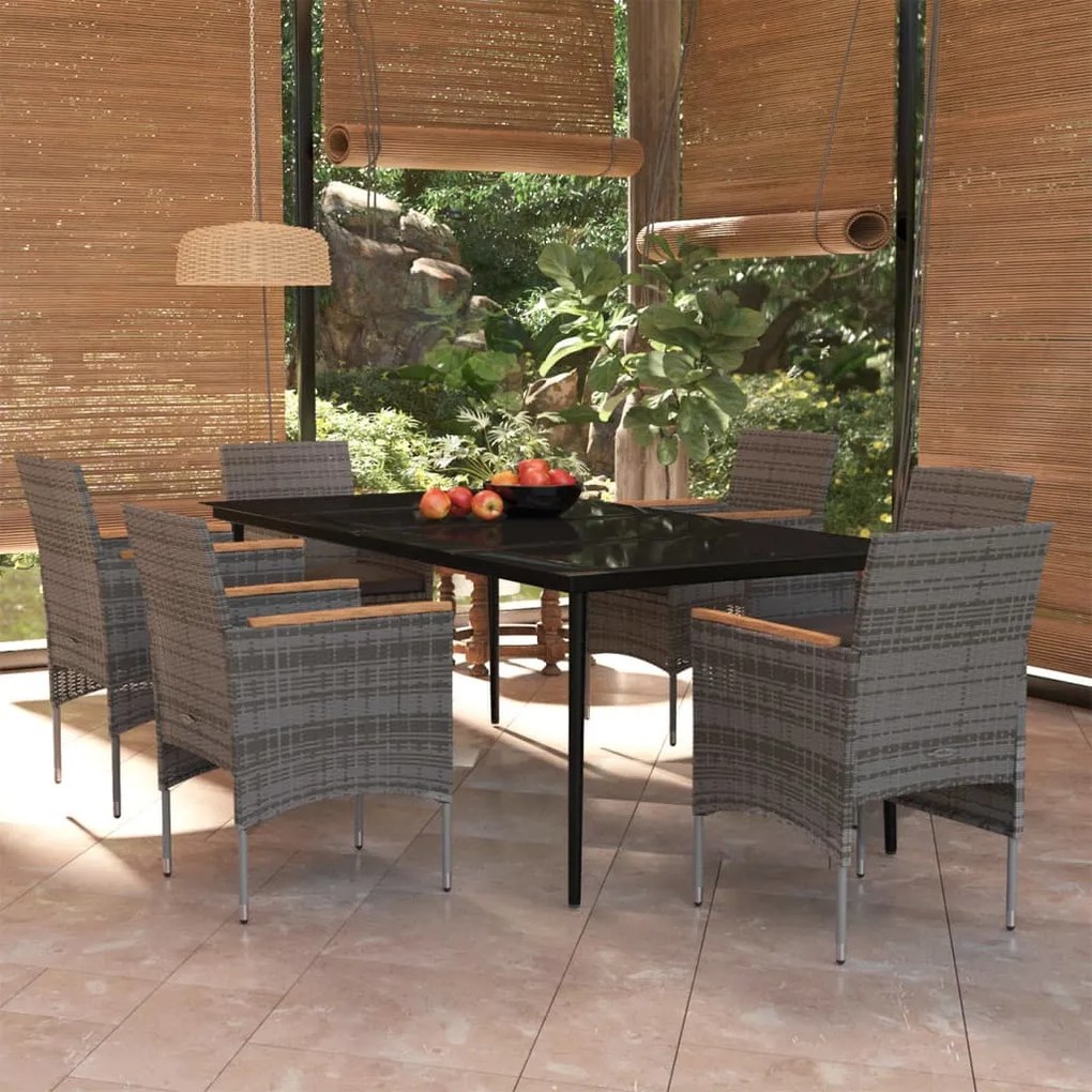 Set da pranzo da giardino 7 pz con cuscini grigio e nero