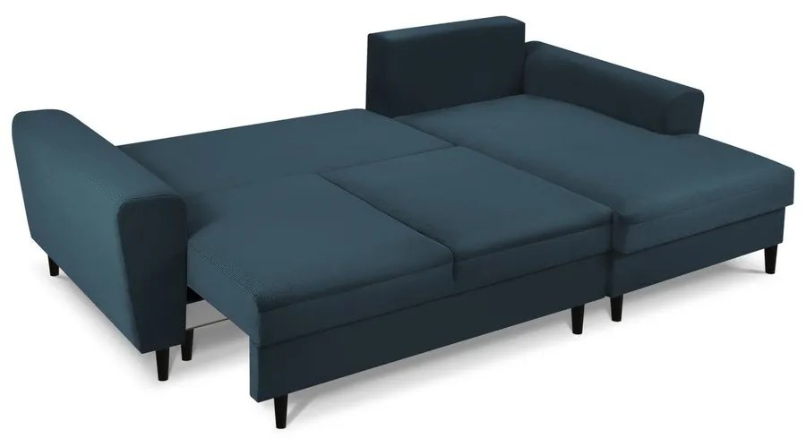 Divano angolare blu scuro allungabile e con contenitore (con penisola a destra/con chaise lounge) con rivestimento in velluto a coste Kyoto – Cosmopolitan Design