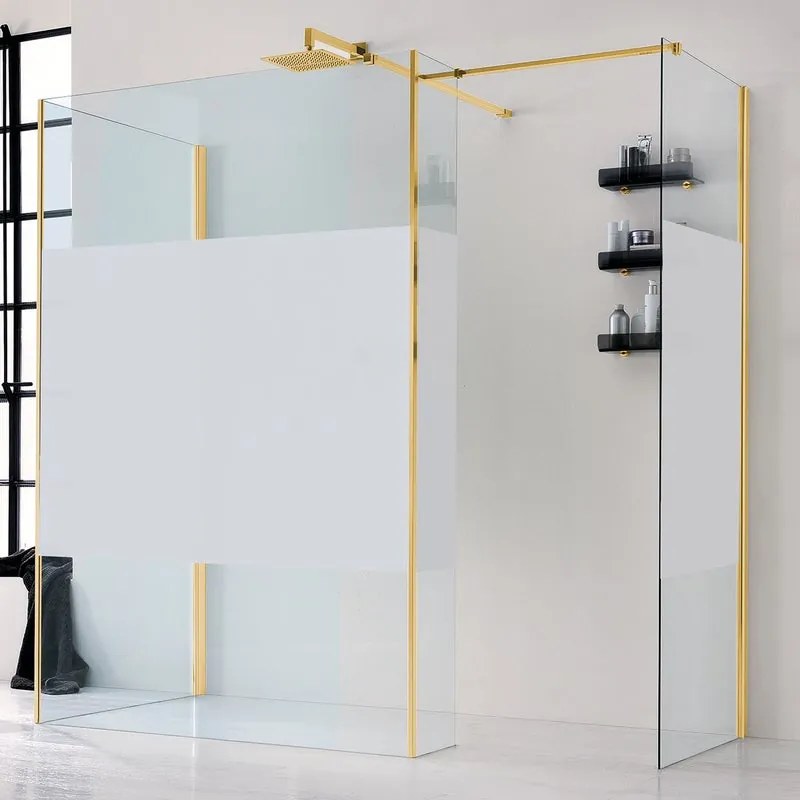 Box doccia walk-in Wens, vetro serigrafato 6 mm, H 200 cm, profilo dorato